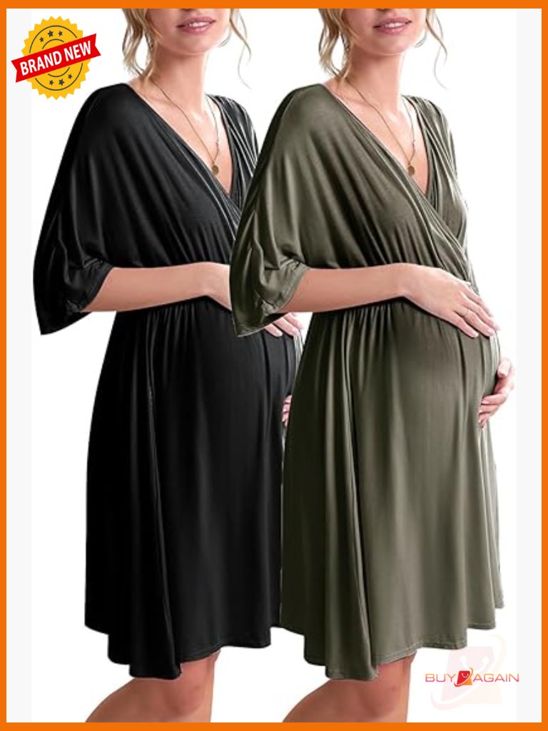 2 Pack Maternity Hospital Gown Nursing Sleepshirt Labor Delivery Dress Nightgown